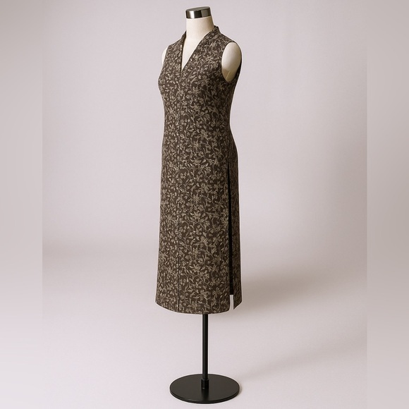 Vintage Laura Ashley Brown Floral Sleeveless Midi Dress Size 6‎ V-Neck Cottage - Picture 5 of 11